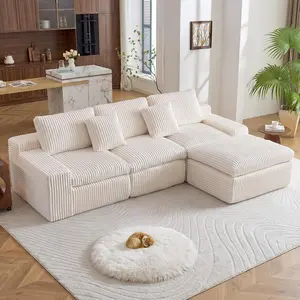 【2 Boxes Delivery】HipyMo 106‘’ Cloud Sectional Boneless Couch with Ottoman & Cushion, Plush Corduroy Velvet Modern Modular Sofa with Deep Seat, Upholstered Couch with Custom Layouts for Living Room Apartment Bedroom,No Assembly Required