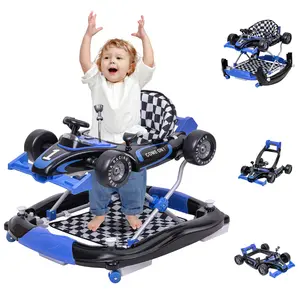 Baby Walker, 4-in-1 Foldable Activity Walker with Adjustable Height & Speed, Music, Lights, Anti-Rollover, Toddler Push Walker, Baby Walker with Wheels for Boys Girls 6-18 Months