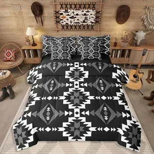 Feelyou 7-Piece Soft Bedding Set - Southwestern Western Aztec Bed Sheets, Native American Navajo Comforter Set King for Boys, Teens
