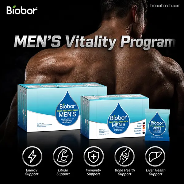 Biobor Men‘s 30+ Vitapak  | 5-in-1 Daily Support for Stress& Bone Health，Men's Health，Proven Ingredients | Complete Wellness Gummy Pack,All-Gummy Formula with Multivitamins | 30 Day Supply