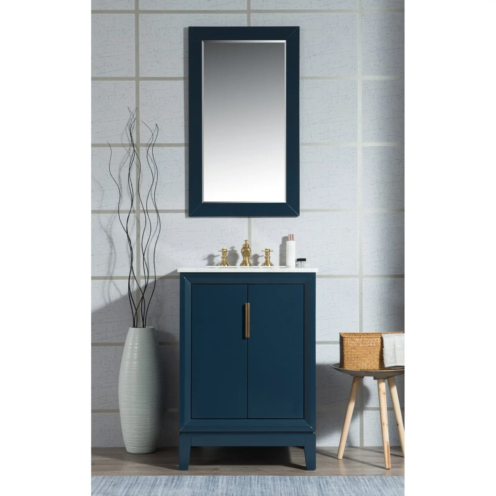 Water Creation Elizabeth 24" Single Sink Carrara White Marble Vanity In Monarch Blue With Matching Mirror