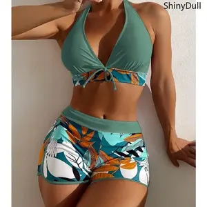 Women's High Waisted Swimsuits - 2-Piece Floral Tropical Bikini Bathing Suit, Swim Top Set for Beach, Vacation