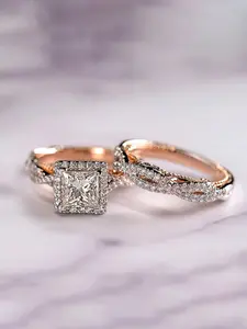 2 Pcs/Set Fashion Cubic Zirconia Set Elegant Engagement Ring For Women For Wedding Party Jewelry Gift Fashion Engagement Rings