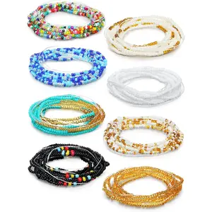 8 Pieces African Waist Beads for Women 50 Inch Plus Size Waist Bead Handmade Colorful Belly Body Chains Elastic Body Chain Jewelry Accessories for Women Christmas Party Favors