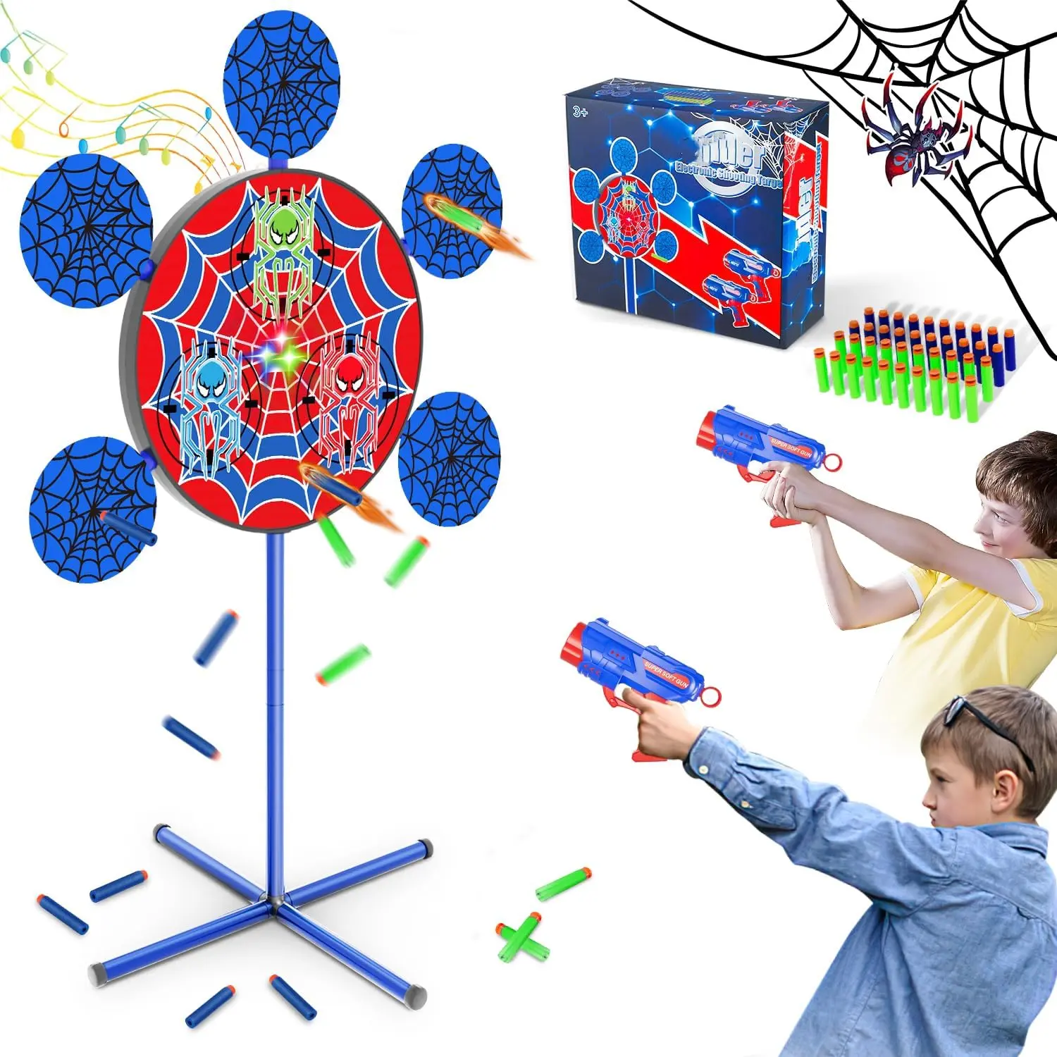 Archery Shooting Games Toy Set - Soft-Dart Safety Nerf Gun Party Gear with 2 Toy Guns, 40 Foam Darts, Sound & Light Cues Targets, Power-Saving Mode, 3-Mistake Tries for 4-10+ Years Boys/Girls 4 5 6 7 8 9 10+ Year Old Indoor/Outdoor Gifts