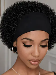 Headband Wig Premium Human Hair Short Wigs for Women Pixie Cut Wig Short Curly Headband Wigs Glueless Curly Wig No Glue Wig 150% Density