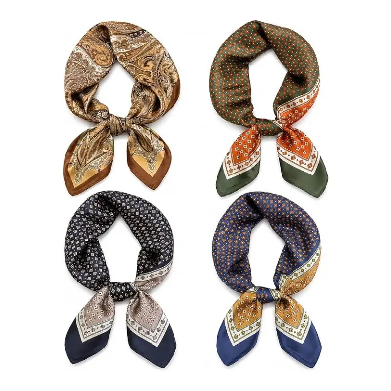 Retro Printed Fabric Handkerchief Set - 4-Pcs, 70x70cm, Neck Tie Scarf, Hair Tie Accessory, Windbreaker/Shirt Layering Piece, Ideal for Travel Wear, Professional Styling