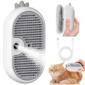 Steam Brush with Release Button, 3 in 1 Rechargeable Pet  Water Comb for Long & Short Hair Removal, Self Cleaning Slicker Vapor Brush for Indoor Cats Dogs Rabbits Shedding