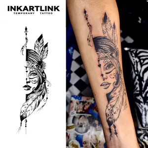 INKARTLINK Tattoo Tech, 2 Sheets Semi-Permanent Temporary Tattoos ,Native Guardian,Adult Art Design,Lasts 1-2 Weeks, Waterproof, Realistic Look, No Adhesive, No Reflection,For Man And Woman,Ideal for Swimming, Party