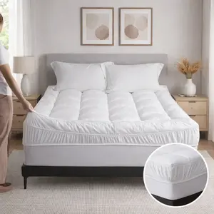 Extra Fluffy Queen Size Pillow Top Mattress Pad – Quilted Cotton Cooling Mattress Topper with Deep Pocket Stretch Skirt, Fitted Mattress Protector, Stretches to Fit 8–21 Inch Deep Mattresses, Soft, Breathable & No Slip