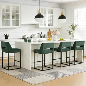 Minimalist Upholstered Barstools Counter Height Set of 2/3/4, Linen Fabric Seat, Metal Frame Legs, Open Back, Ideal for Modern Kitchen Decor