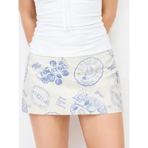 Cider Cotton Mid Rise Fruit Graphic A-line Mini Skirt