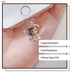 2D Flat Acrylic Angel Fairy Cat Phone Dust Plug Decorative Accessories Smartphone For iPhone Type-C Interface Dust Plug Hanging Decoration