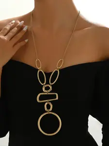 Elegant Women's Geometric Hollow Out Long Necklace, Fashionable Rectangular Patchwork Sweater Chain, Stylish Jewelry Accessory, Daily Wear Necklace, Goddess Necklace