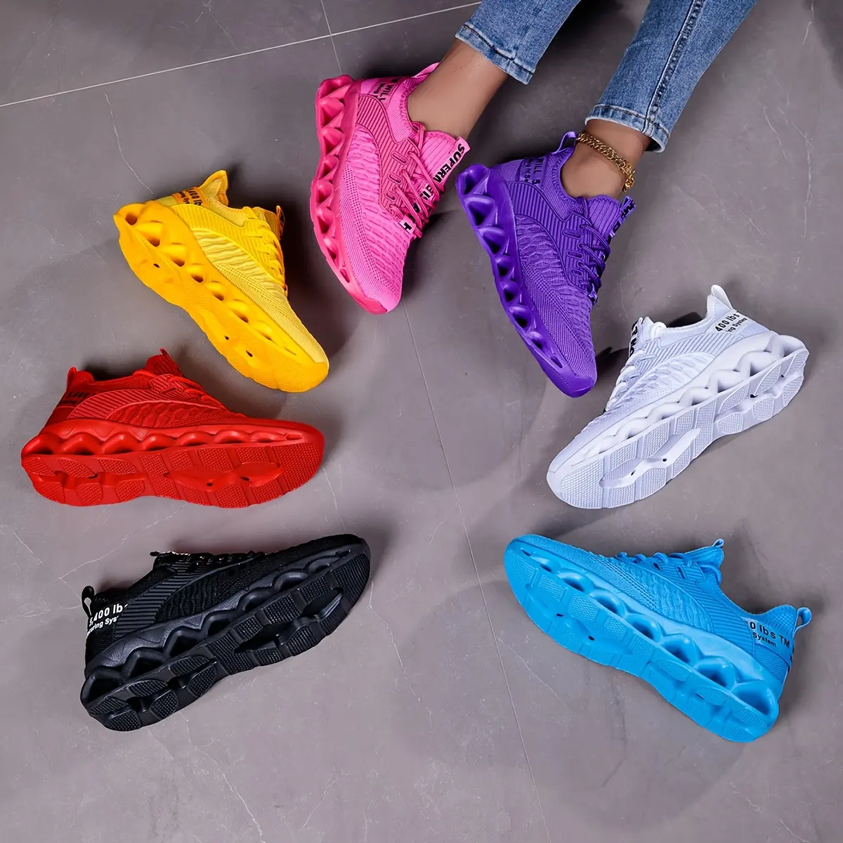 A pair of purple sneakers men's and women's mesh breathable road running shoes comfortable versatile soft-soled casual shoes large size birthday gift