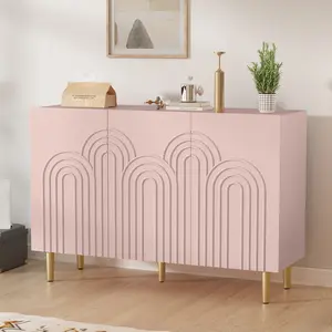 Pink Modern 3 - Door Sideboard Cabinet with Cloud Relief, Handleless Storage Unit for Entryway, Living Room, Dining Room | Perfect for Home Decor Enthusiasts, Adds Chic Vibe & Offers Ample Storage, Trendy, Mid - Century Modern, Home Essential summerwins