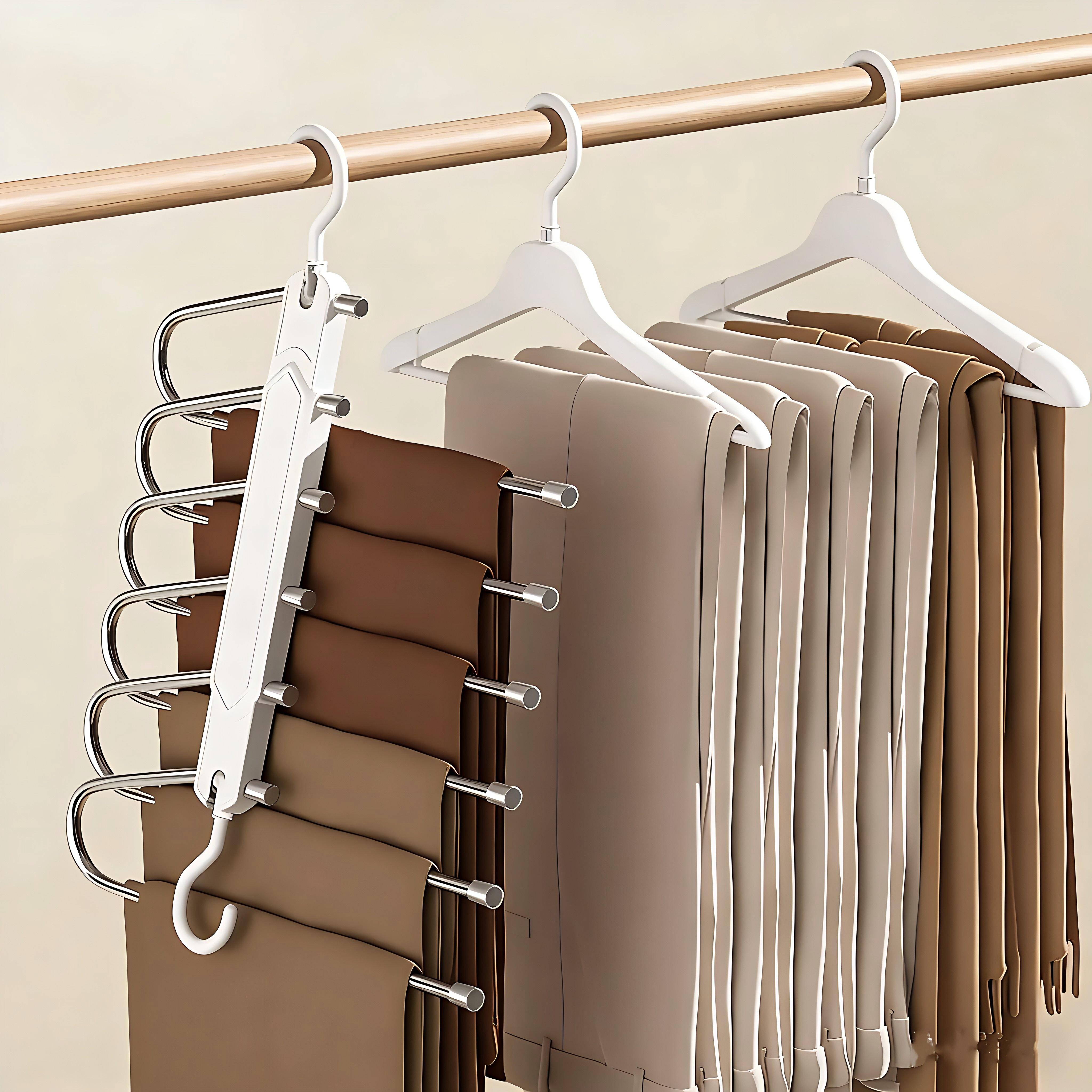 【Today's special】6 Layer Pants Hanger Space Saving Closet Organizer with 65mm Wide Spacing, Anti-Slip Multifunctional Pants Rack for Jeans Trousers Wardrobe, Stainless, Steel, Hanging,tiktok shop deals，Mother's Day gift