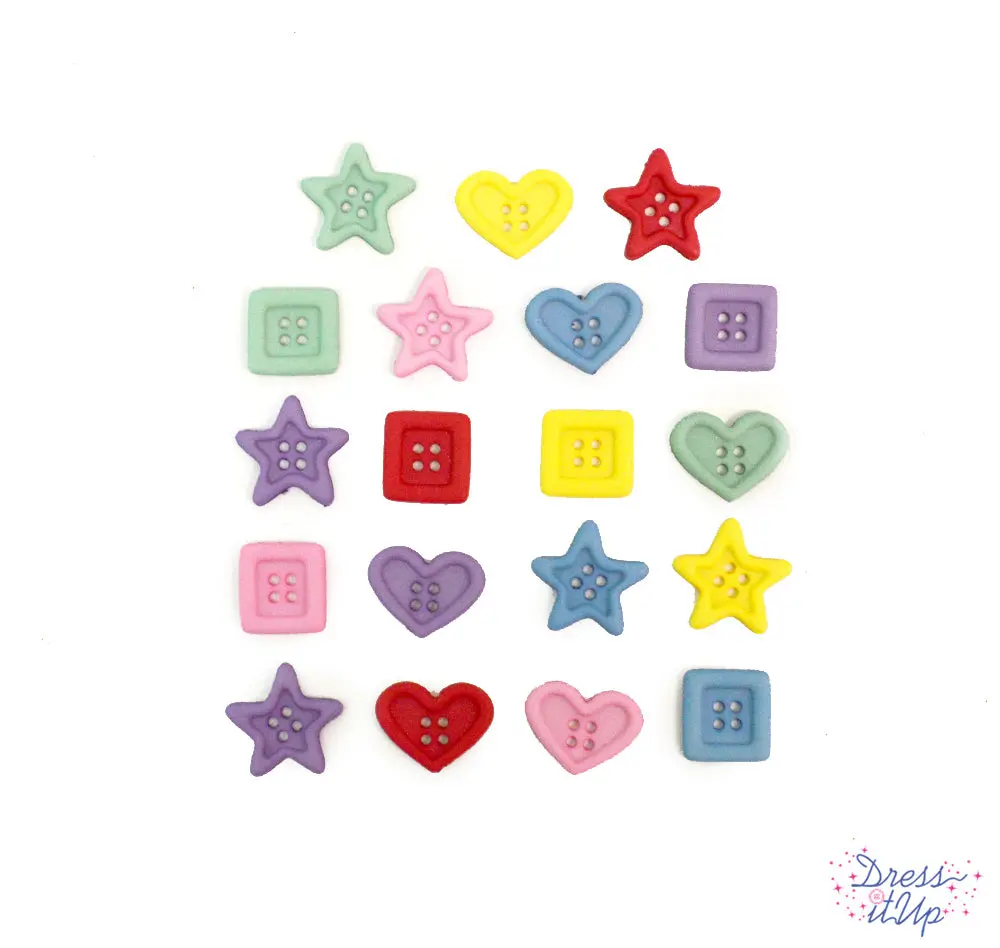 Chunky Shapes Ice Cream Soda Multi Color Hearts Stars Squares 4-Hole Buttons
