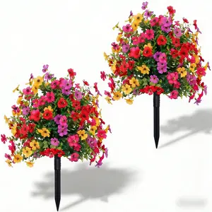 2 Bundles Artificial Violet Rose Bushes, UV Resistant Waterproof Flowers, Outdoor Faux Plants for Outdoor Garden Porch Patio Decor, No Watering Needed,  Mother's Day Gift #GLOBAL PICKS
