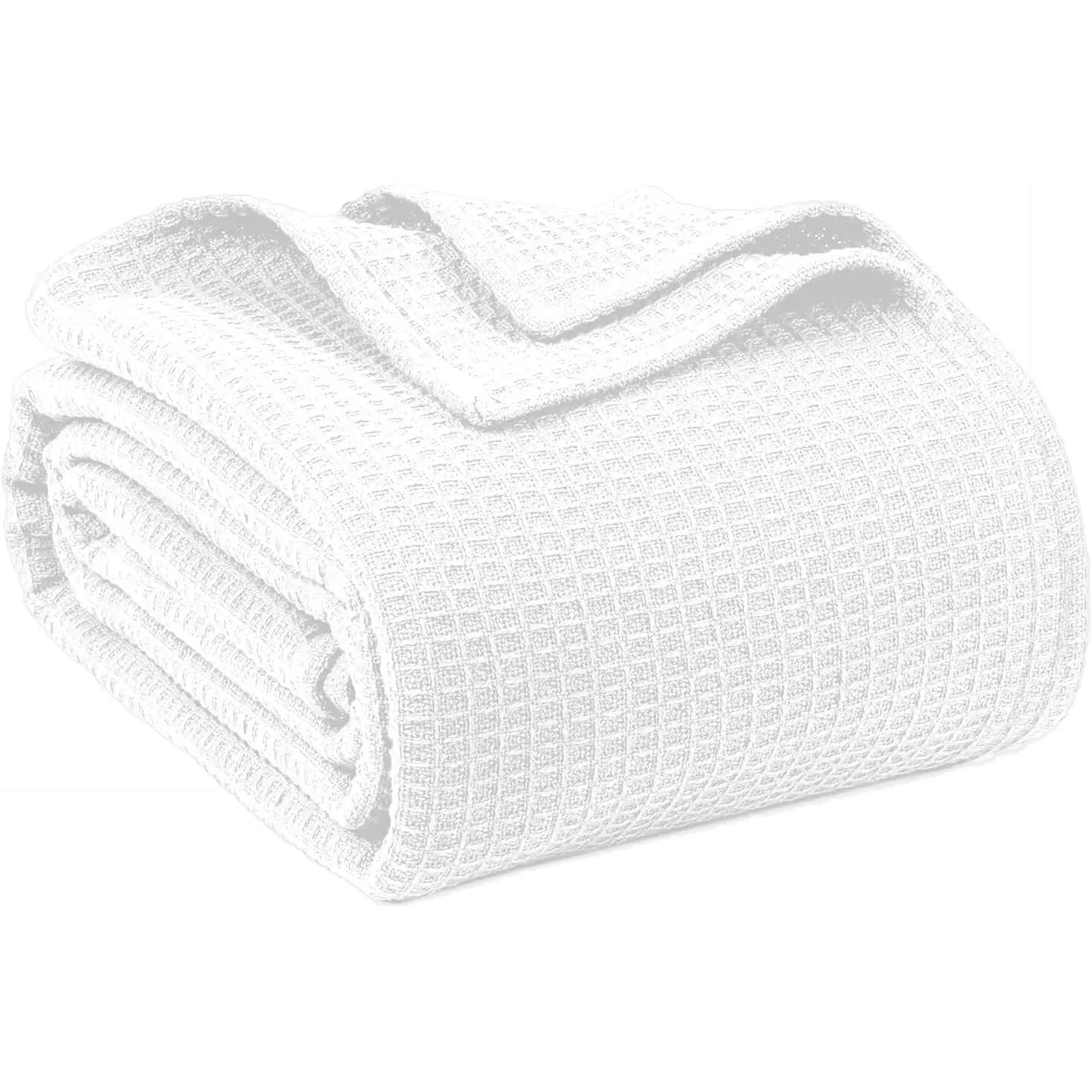 100% Cotton Blankets for Bed - Waffle Weave Blankets for Summer, Lightweight and Breathable Soft Woven Blanket for Spring (White, Queen (90" x 90"))