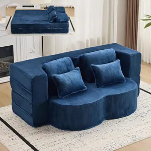 Convertible Folding Sofa Bed, Full Size Floor Sleeper Couch, Chenille Full Foam Futon Loveseat for Living Room Bedroom, No Assembly Required