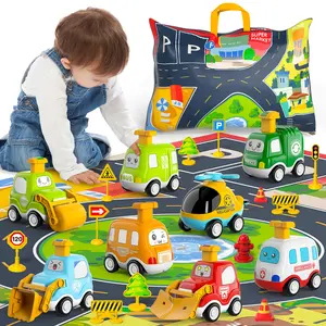 8Pcs Press Dinosaur Engineering Car Toys Set With Playmat Storage Bag Mini Vehicle Model Educational Play Toy Ideal Birthday New Year Gift For Toddler Boys Girls Age 1-6