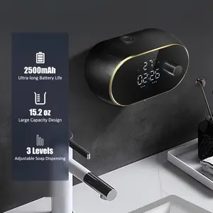 Automatic Soap Dispenser Liquid Bathroom: Wall Mount Rechargeable Touchless Adjustable Auto Smart Electric Plastic Black Soap Dispenser with Clock - Kitchen