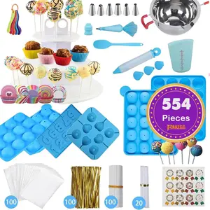 554PCS Cake Pop Maker Kit - Silicone Lollipop Molds Baking Supplies with 3 Tier Display Stand | Chocolate Candy Melting Pot