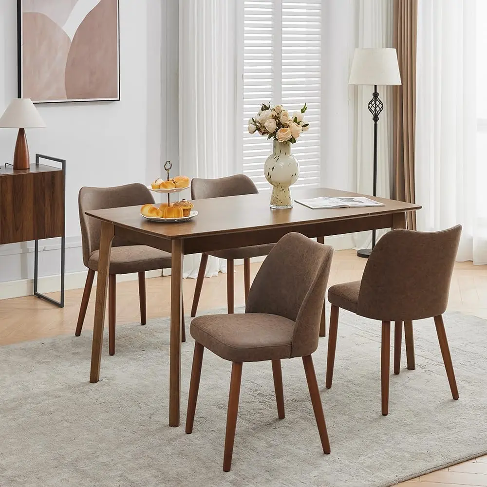 Garvee Set of 6 Contemporary Wing Back Dining Chairs - Padded Seats with Thick Cushions, Wooden Legs, Adjustable Glides - For Kitchen or Dining Room