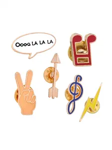 1pc Cartoon Brooch Hand Gesture Creative Music Symbol Lightning Pin Enamel Badge