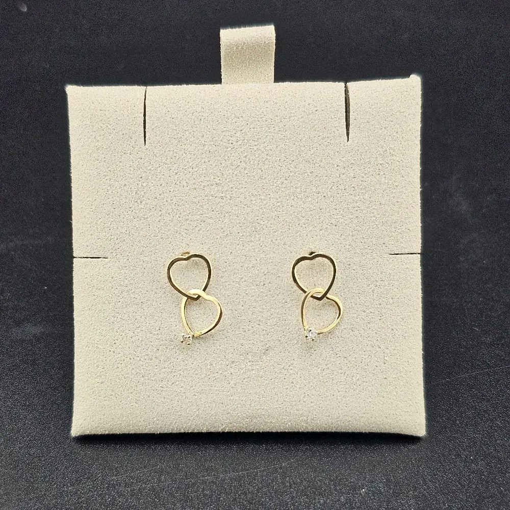 14k Gold Double Heart Earrings with White Stone, Kenia Collection Fine Jewelry