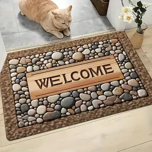 1 Washable Non-Slip Welcome Doormat with Rubber Backing, Stone and Tile Pattern Welcome Mat for Home, Garden and Living Spaces Farmhouse Kitchen Rug Reversible Outdoor Rug Home Decor Rugs Contemporary Rugs Faux Cow Rug Faux Leather Rug