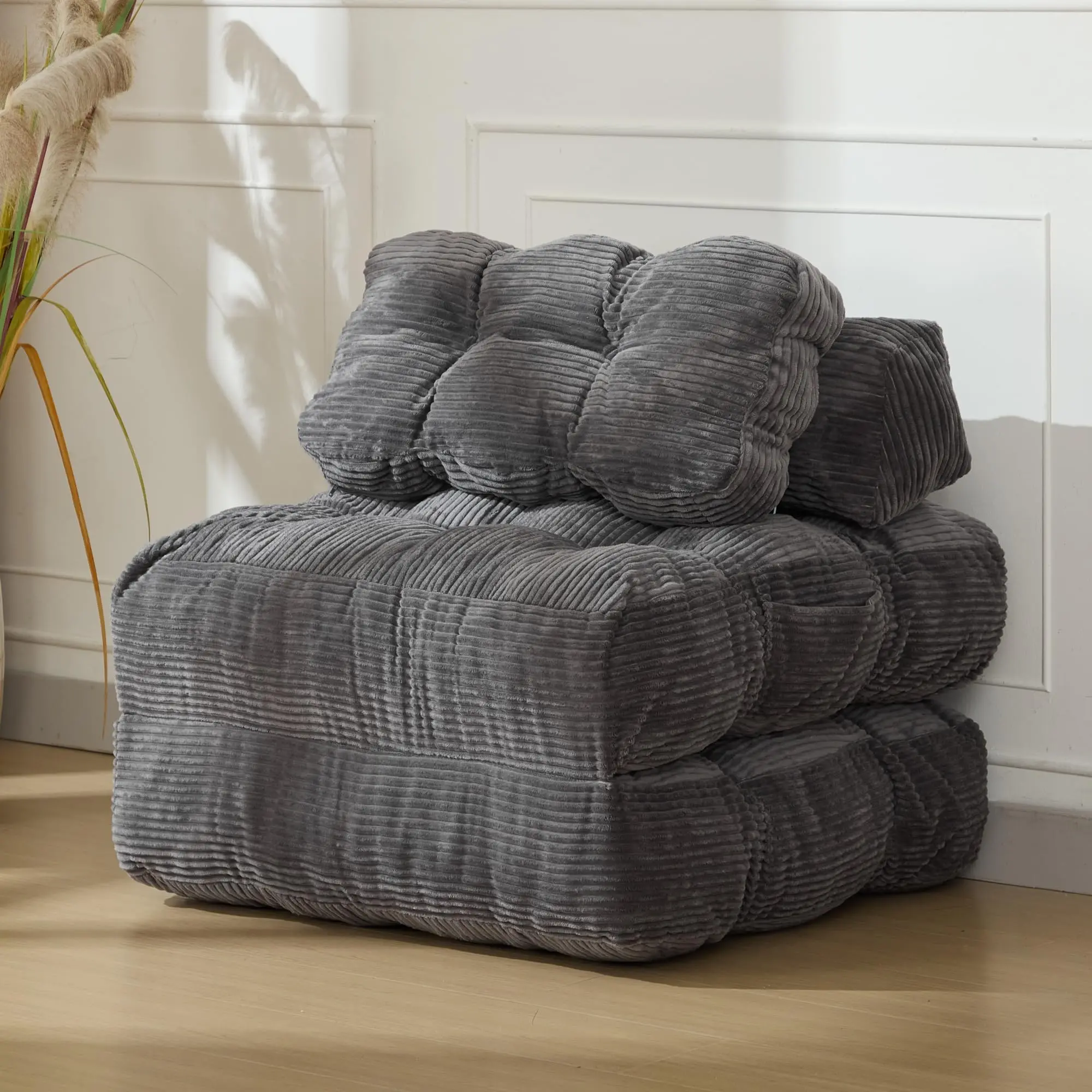 3-in-1 Folding Sofa Bed Sleeper Chair – Convertible Lounger with Pillow, Collapsible Mattress, Back Support – Space-Saving Single Ottoman Sofa for Living Room & Bedroom – Portable & Comfortable – Grey/Black/Navy Blue