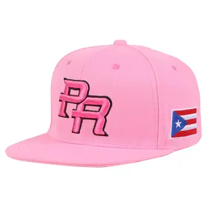 PR Pink Snapback Embroidered Puerto Rico Character Design Adjustable Cap Hip-Hop Sun Protection Hat for Men and Women Casual Personality Outdoor Hat