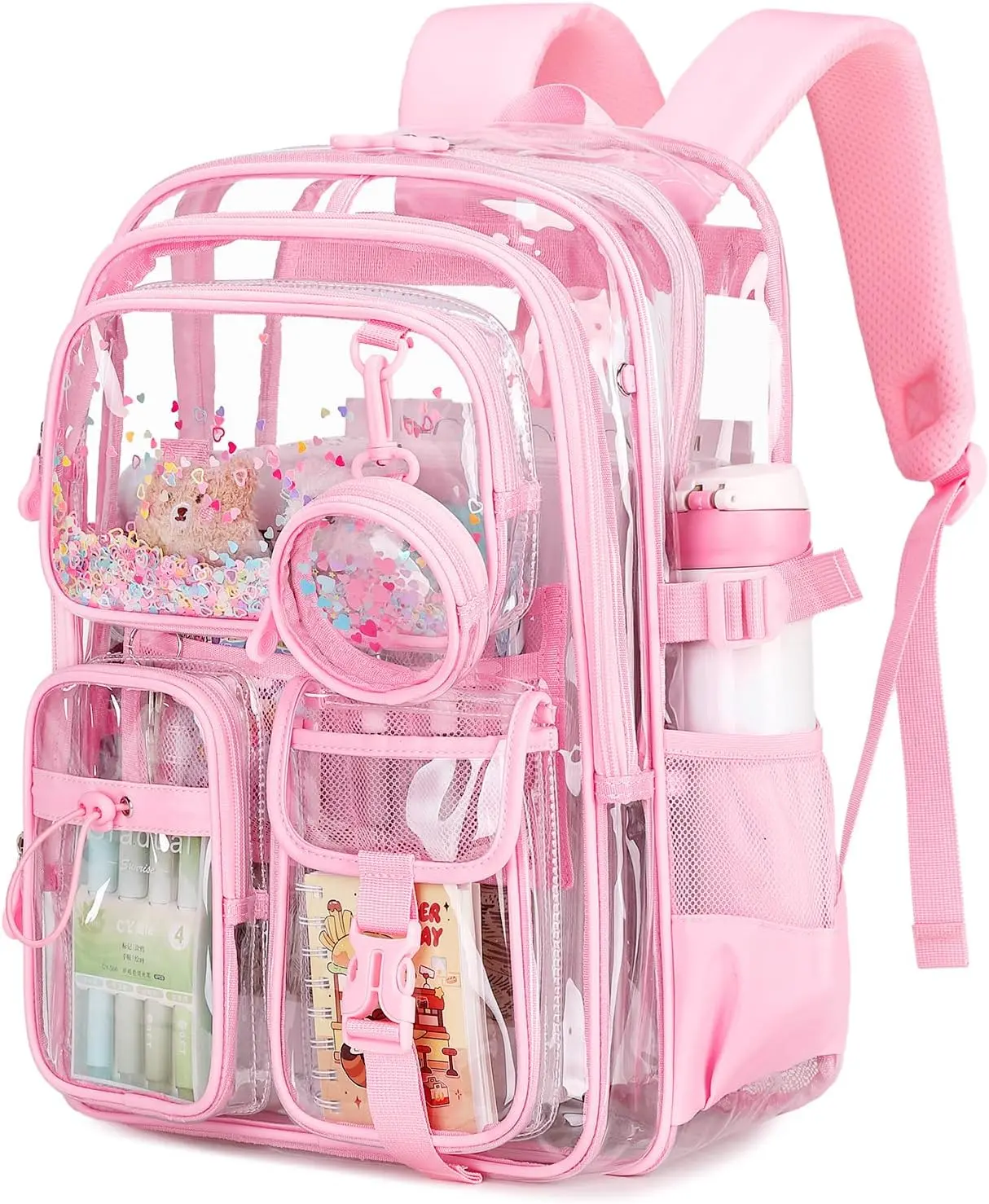 Clear Backpack for Girls School Clear Bookbag Stadium Events Heavy Duty Transparent Back Pack, Pink