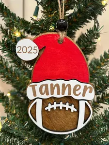 Personalized football Santa hat ornament