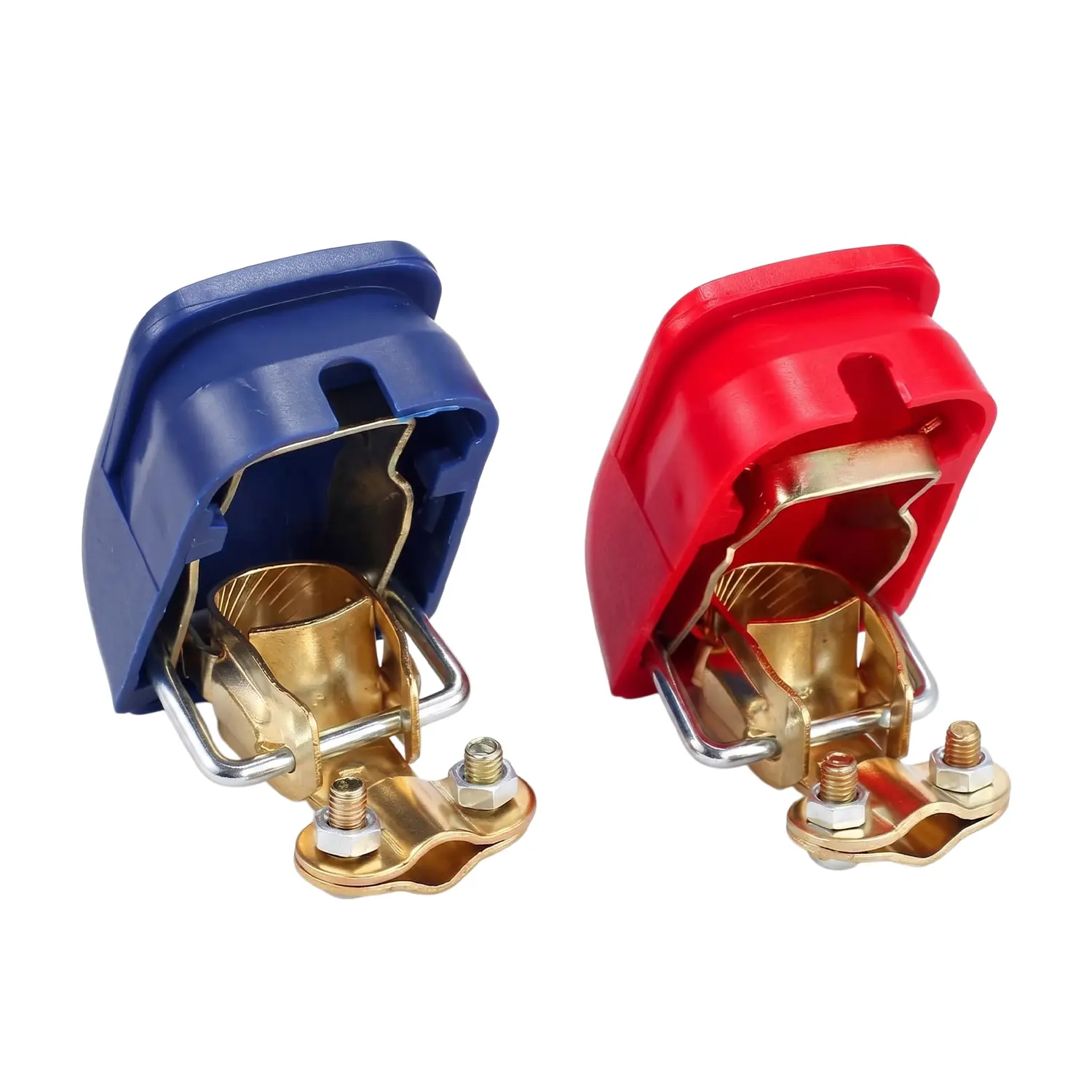 12V Universal Quick Release Battery Connectors – Top Post Battery Clamps with Red (+) & Blue (–) Covers, Positive & Negative for Car, Van, Caravan & Motorhome