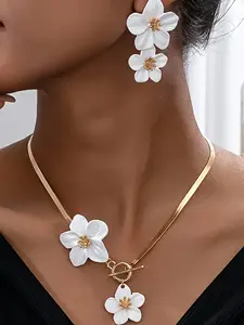 Mother's Day Gift Flower Design Pendant Necklace & Dangle Earrings, Fashion Jewelry for Party, Daily Clothing Decor, Trendy All-match & Exquisite Jewelry for Birthday Gift, Elegant Jewelry Set