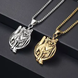 GTHIC Vintage Nordic Viking Wolf Head Stainless Steel Pendant Necklace Fashion Accessories for Daily Wear
