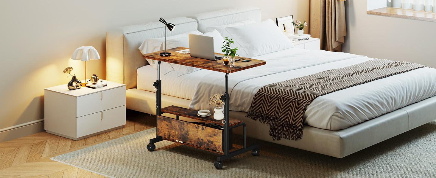 Laptop Desk Adjustable Desk Small Standing Desk Home Office Desks for Small Spaces Portable Desks Table for Bedrooms,Mobile Rolling Computer Work Desks on Wheels