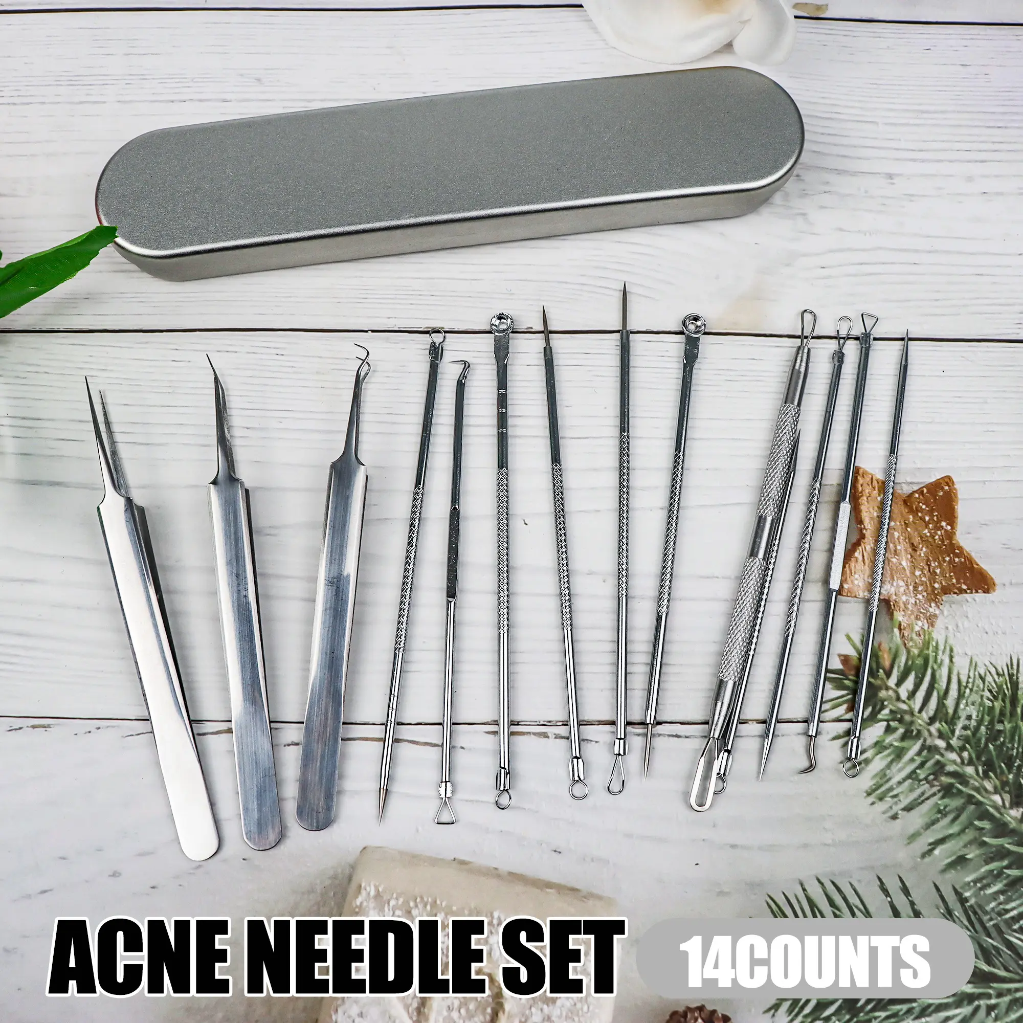 15 Counts Acne Needle Set, Precision Tip Tools with U-Shaped Extractors - Alcohol-Sterilizable Surface