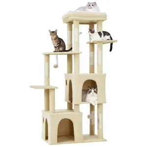61 Inch Cat Tree for Large Cats, Heavy-Duty Cat Tower with Extra Large Perch & 2 Condos, Multi-Level Cat Furniture for Maine Coon & Adult Cats, Sisal Scratching Posts with Toys