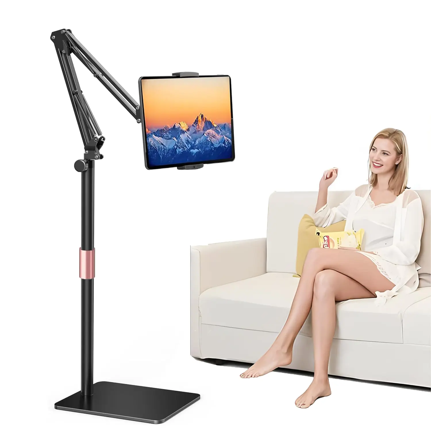 Tablet Floor Stand, 360-Degree Rotatable Metal Tablet Holder Stand, Adjustable Height and Angle iPad Stand,Universal Tablet Holder for iPad/Phone/Kindle/Tabs/E-Readers and all 4.7~10.9” Screen Devices
