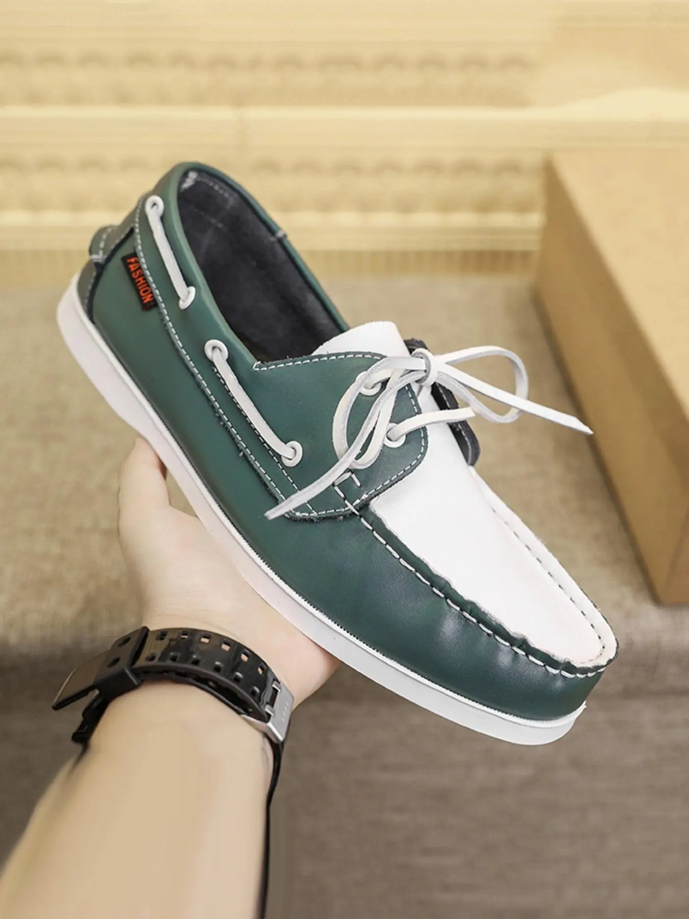 Men's Colorblock Slip on Flat Boat Shoes, Casual Comfortable Breathable Sports Shoes, Sneakers, Fashionable Sailing Shoes for Outdoor Sports, Walking Shoes, Footwear