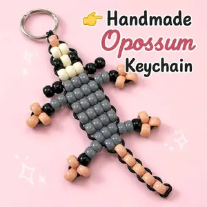Razbry Reefs Creations Handmade Opossum Bead Keychain Cute Kandi Possum Charm Beaded Animal Keyring Backpack Accessory Goth Gift Handmade Bag Charm in Gray Black Cream Pink