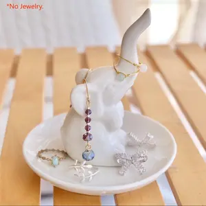 Elephant Ring Holder Dish, Ceramic Jewelry Tray Trinket Dish for Necklace Keychain Organizer, Home Jewelry Organizer, Cute Funny Birthday Wedding Mothers Day Gift for Women Friends Girls