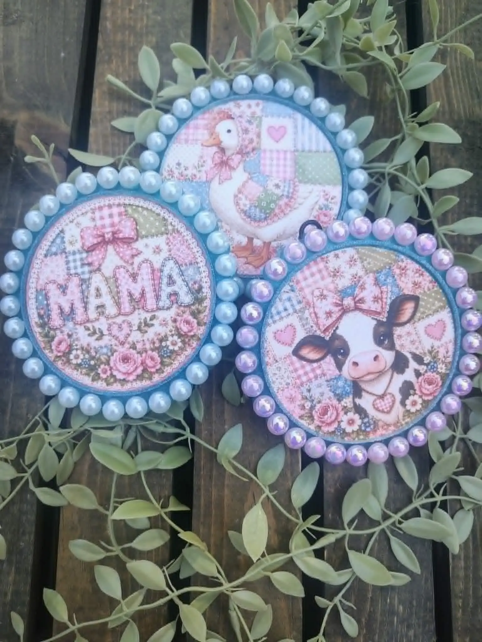 Rhinestoned and Cardstock Car Freshies Air Freshener Diffuser Patchwork Design