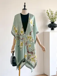 Women's Floral Print Open Front Cape Shawl, Casual Elegant Scarf for Daily Wear, Fashion Accessories for Women & Girls, Clothes, Womenswear