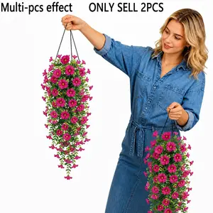 2pcs Rose Shadow Hanging Ornament, UV-Resistant Artificial Flower Vine, Decorative Flowers, Ideal for Outdoor Garden, Patio, Porch, Spring & Summer Decor