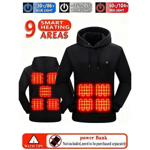 Smart Heated Hoodie Jacket, 7-Zone Electric Warmth, USB-C Fast Charging, Adjustable Temperature, Kangaroo Pocket, Machine Washable, Unisex, Autumn Winter, Battery Not Included Menswear Sweatshirts